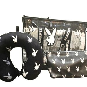 New Playboy Signature Logo Black 4 PC Transparent Tote Bag Set New